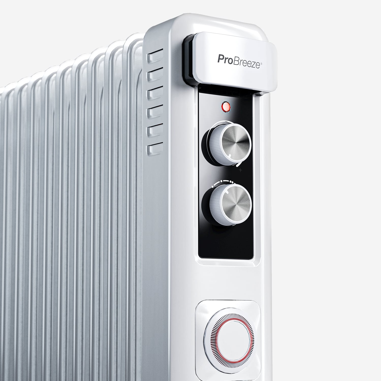 2500W 11 Fins Oil Filled Radiator Heater with Thermostat Control - White