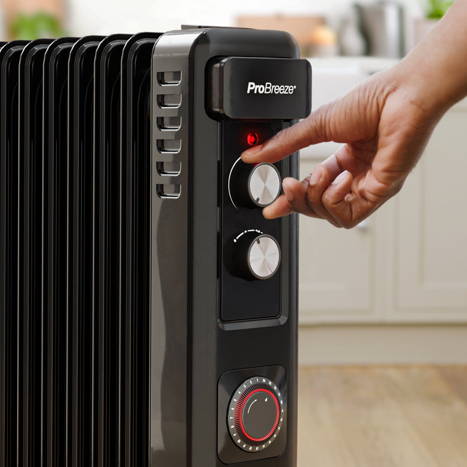 2500W 11 Fins Oil Filled Radiator Heater with Thermostat Control - Black