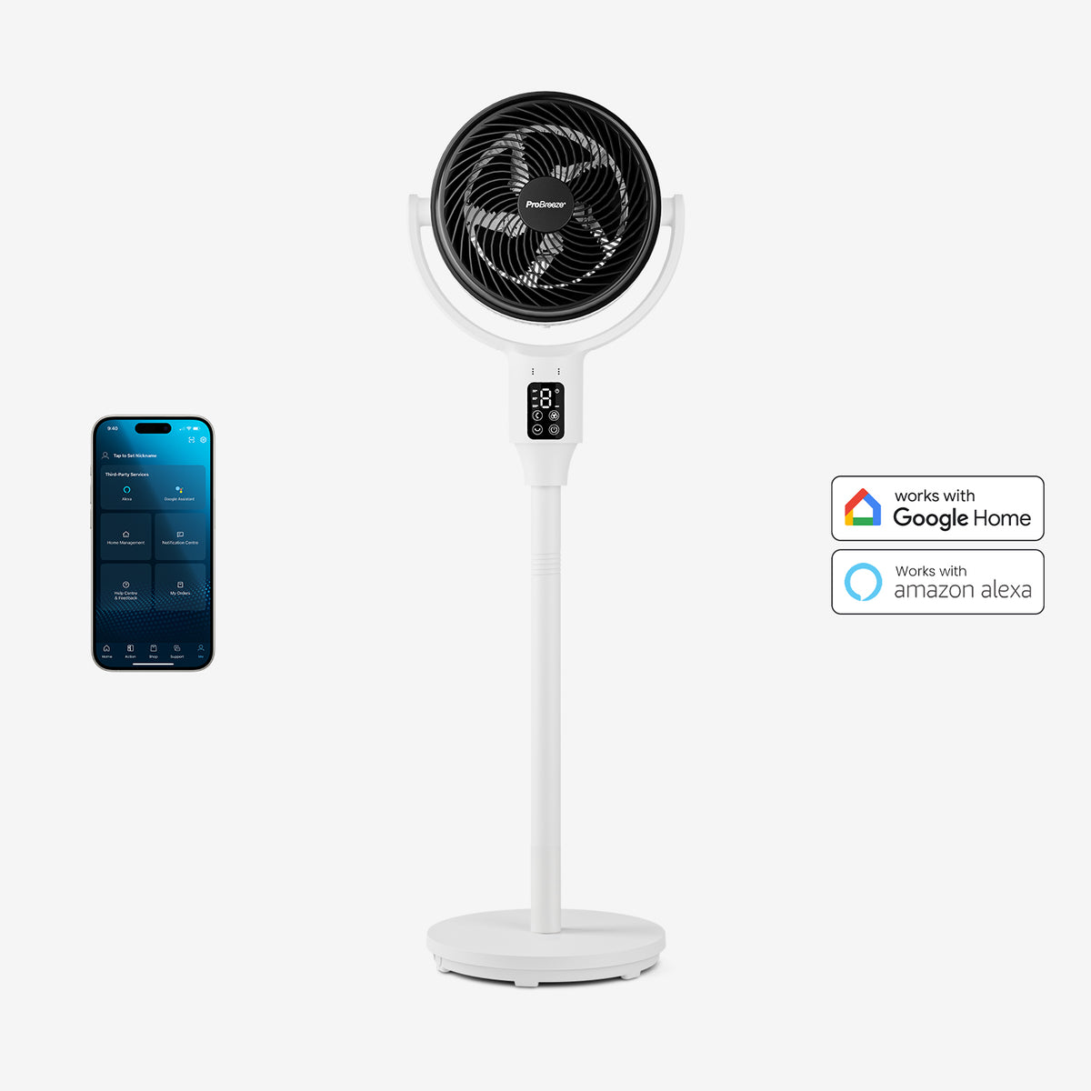 AirFlo™ 43" Smart Hybrid Pedestal Fan - Ultra-Quiet Air Circulator - White