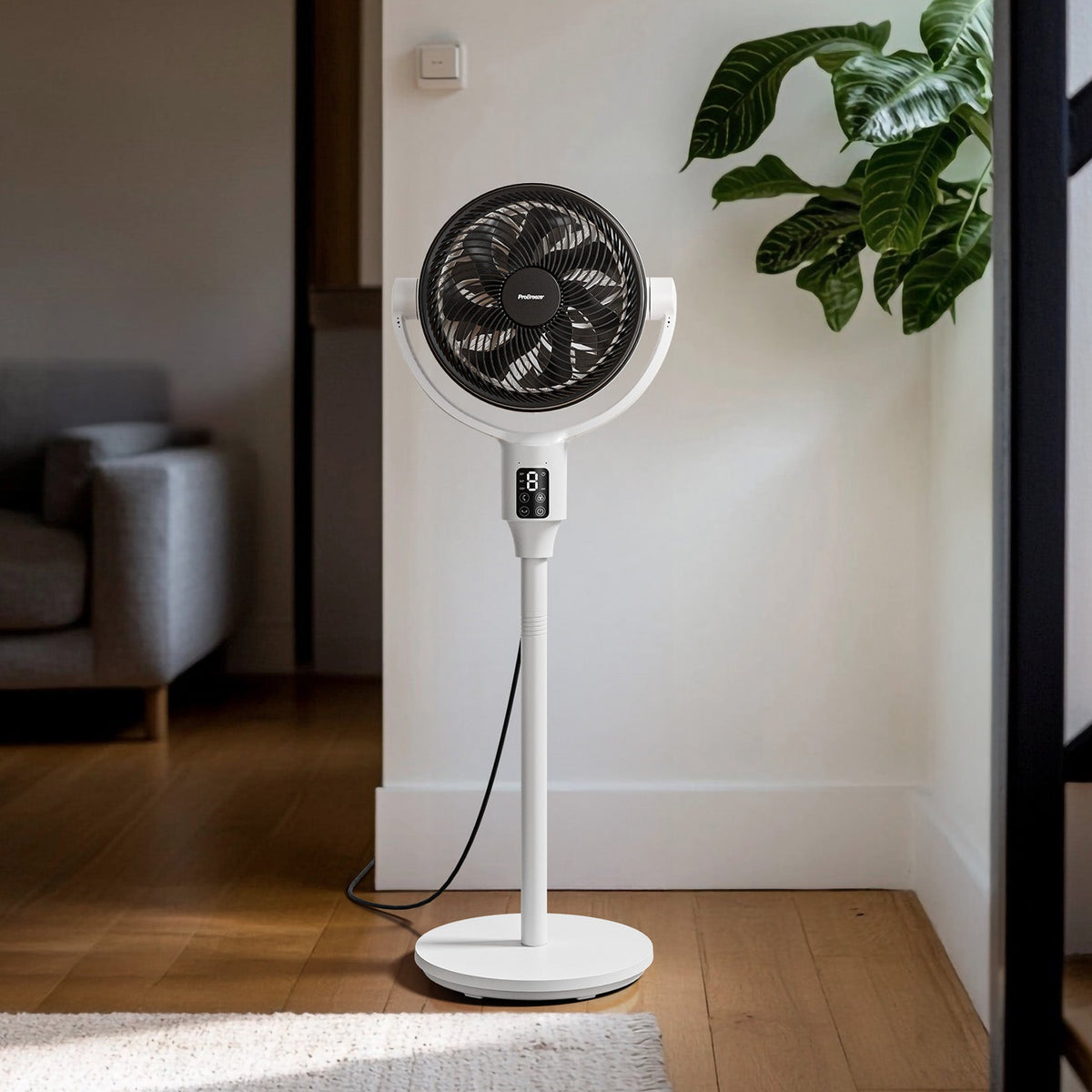 AirFlo Plus™ 44" Hybrid Pedestal Fan - Ultra-Quiet Air Circulator - White