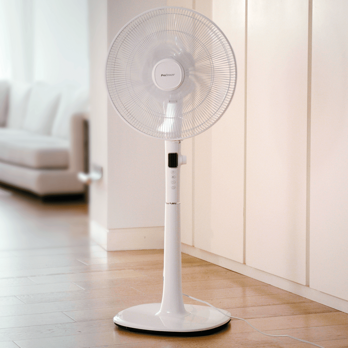 16" Pedestal Fan - Low Energy DC Motor, 3 Operating Modes & Remote Control - White