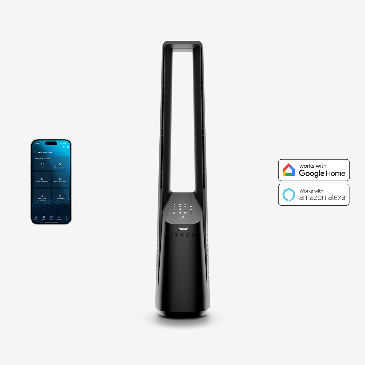 40" Bladeless Tower Fan with Smart App Control - Black