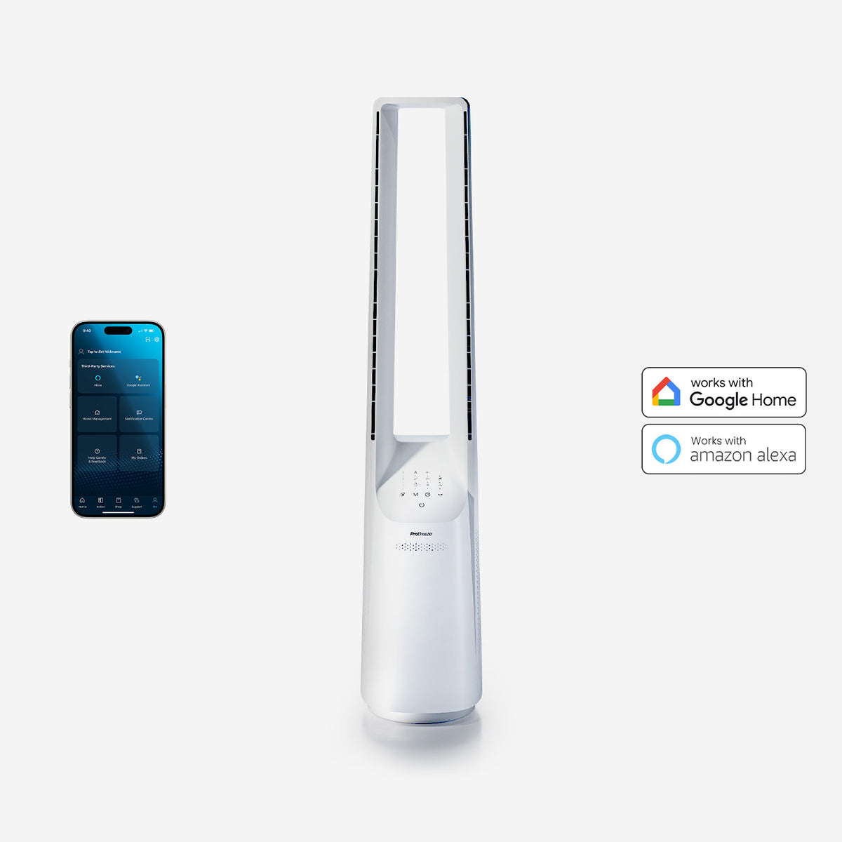 40" Bladeless Tower Fan with Smart App Control - White