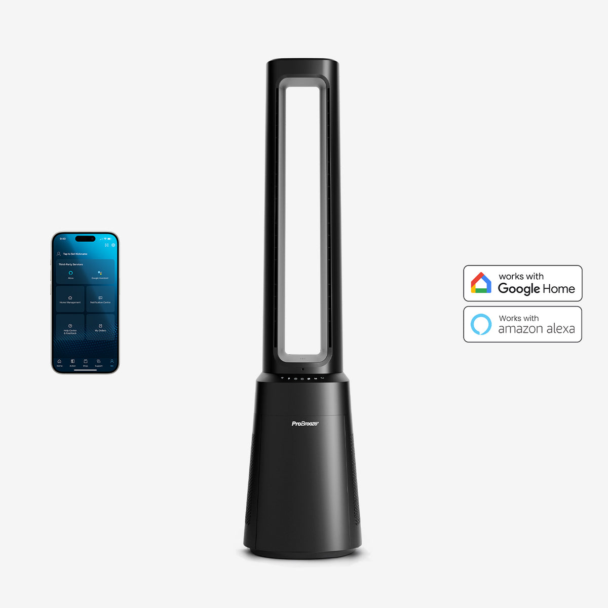 OmniAir 41" Premium Bladeless Tower Fan and Air Purifier with Smart App Control - Black