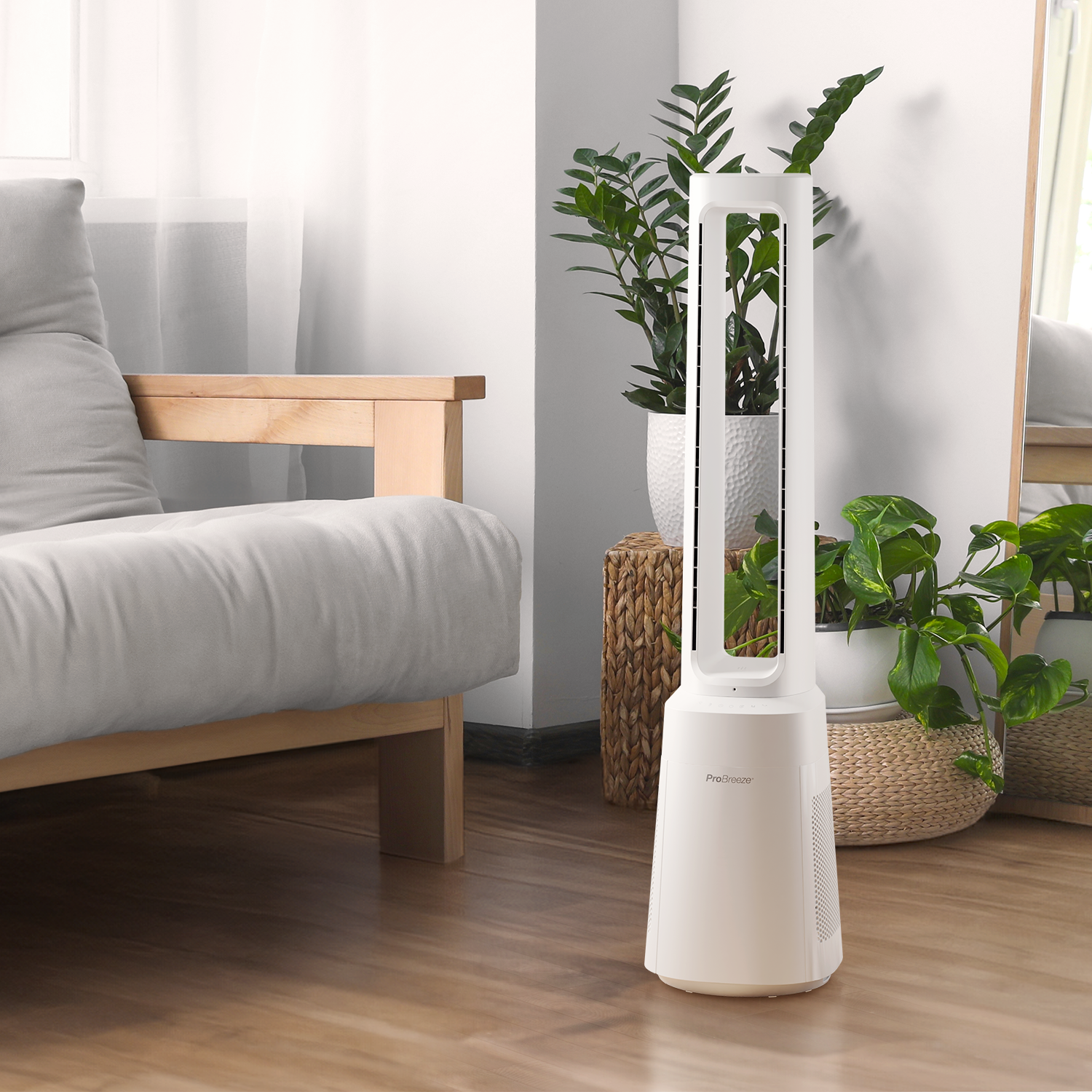 OmniAir 41" Premium Bladeless Tower Fan and Air Purifier - White