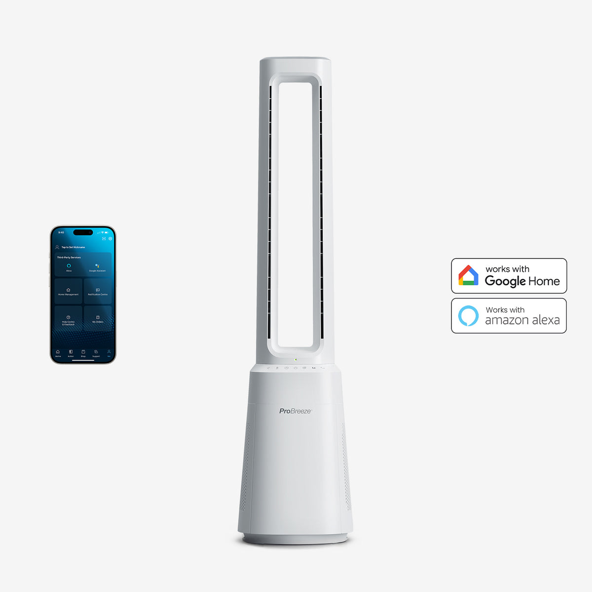 OmniAir 41" Premium Bladeless Tower Fan and Air Purifier with Smart App Control - White