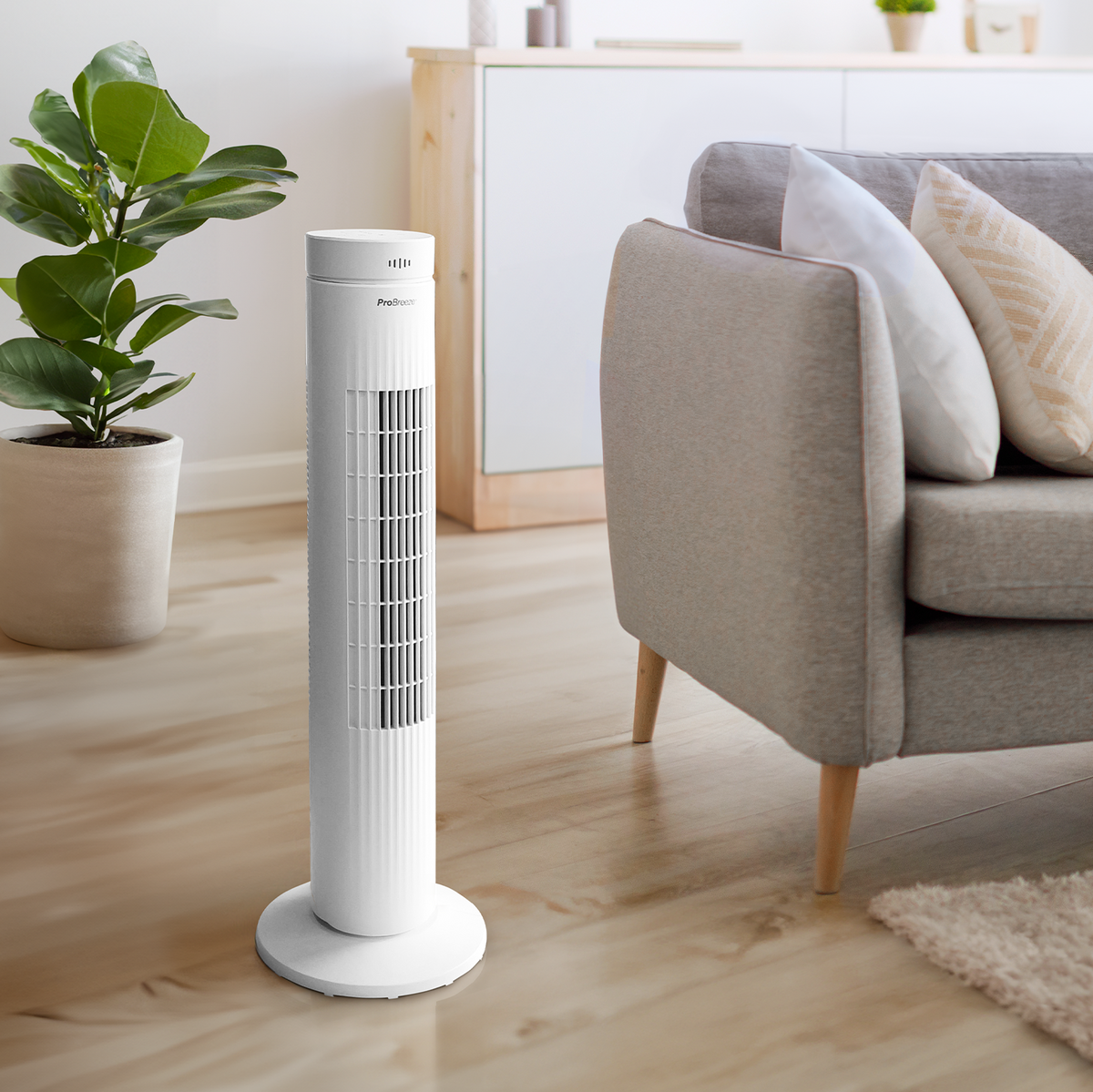 30" Oscillating Tower Fan with Touch Panel - White