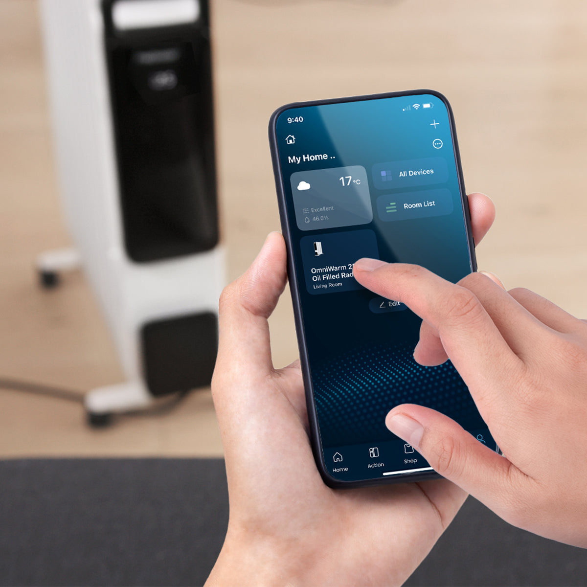 OmniWarm 2500W Oil Filled 11 Fins Eco Radiator Heater With Digital Display and Smart App Control - White