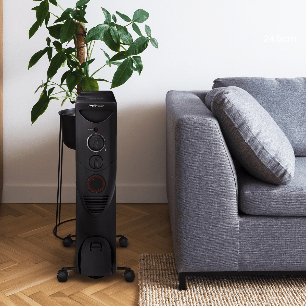 2500W Oil Filled Radiator Heater with 11 Fins - Black