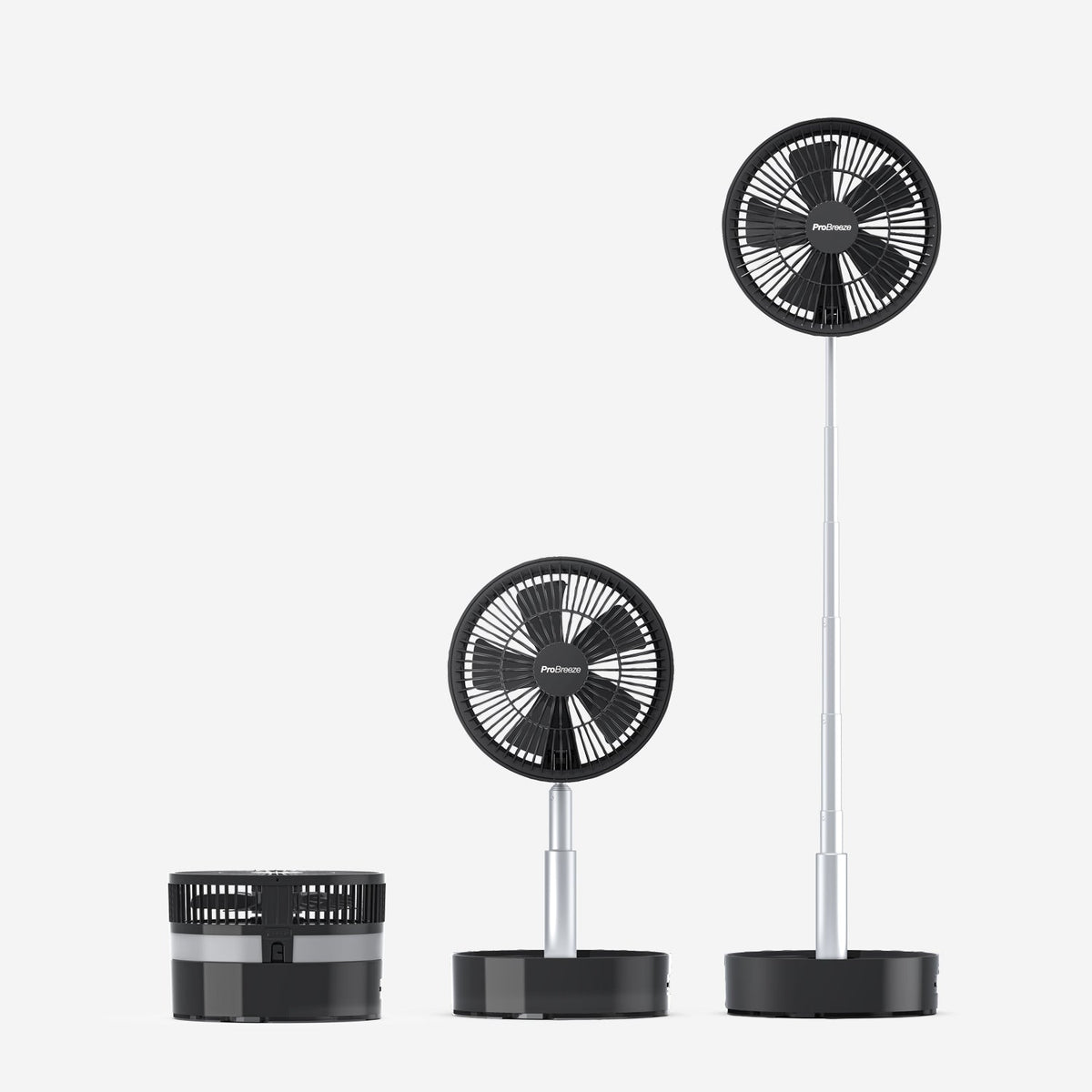 2‑in‑1 Portable Rechargeable Folding Fan (Desk & Floor) - Black
