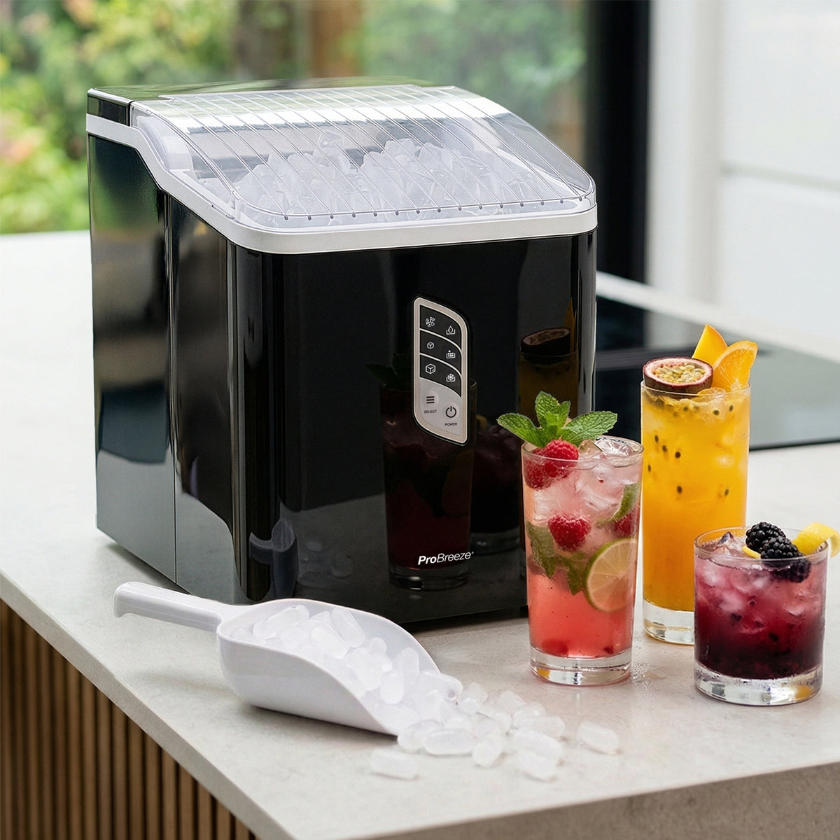 Countertop Ice Cube Maker - 2L Self-Cleaning Machine With 15kg Daily Output - Black