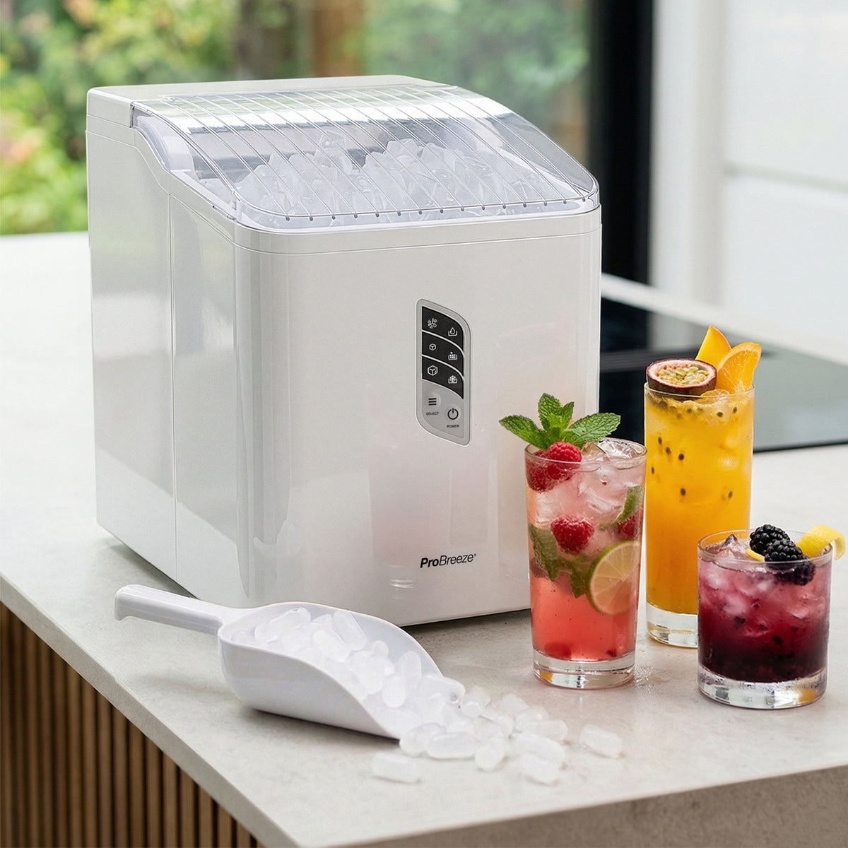 Countertop Ice Cube Maker - 2L Self-Cleaning Machine With 15kg Daily Output - White