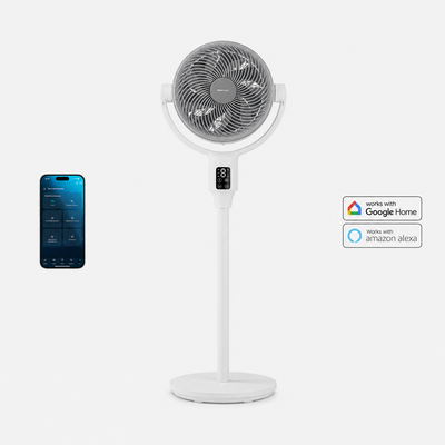 AirFlo Plus™ 44" Smart Hybrid Pedestal Fan - Ultra-Quiet Air Circulator - White/Grey