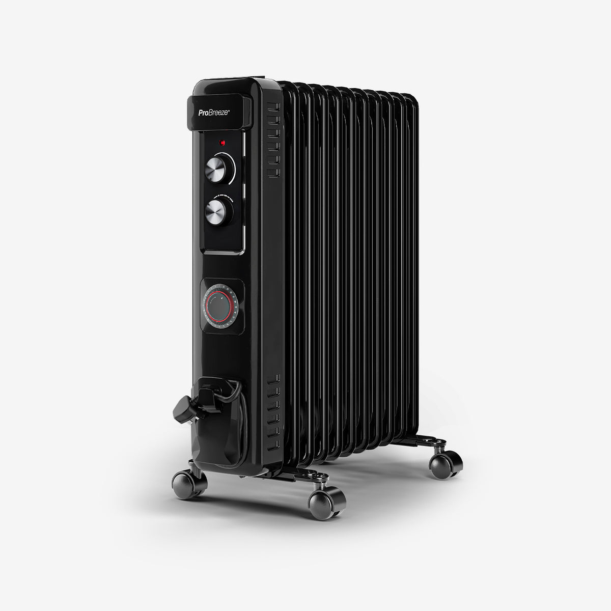 2500W 11 Fins Oil Filled Radiator Heater with Thermostat Control - Black