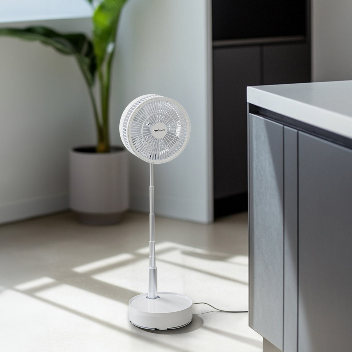 2‑in‑1 Portable Rechargeable Folding Fan (Desk & Floor) - White