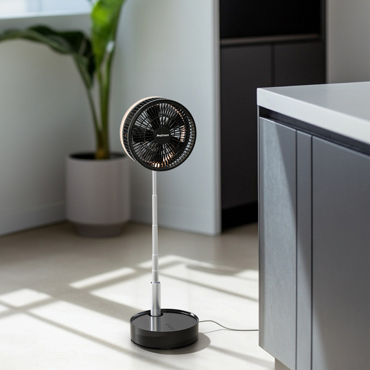 2‑in‑1 Portable Rechargeable Folding Fan (Desk & Floor) - Black