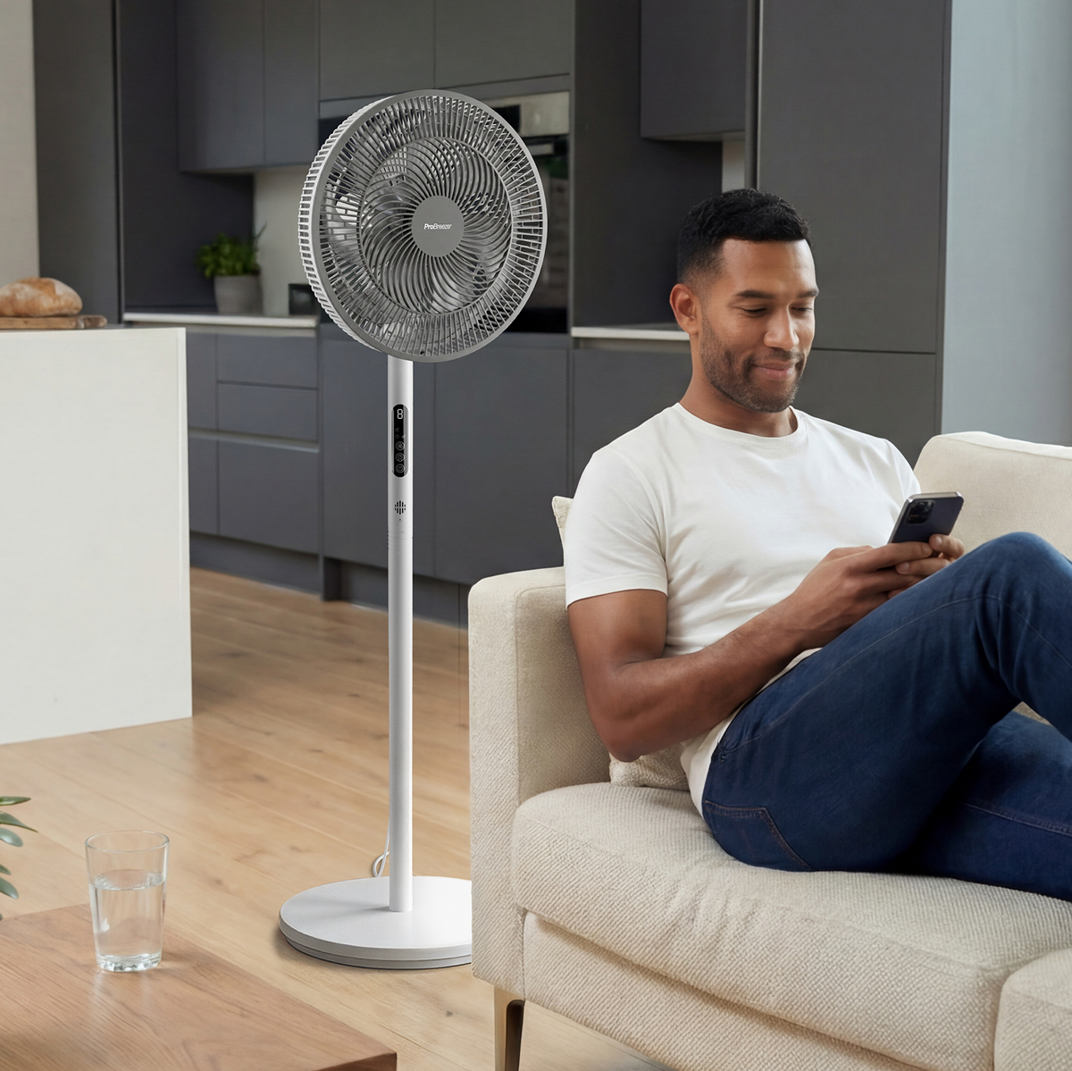 AirFlo™ Slim 43" Hybrid Pedestal Fan - Ultra- Quiet Air Circulator - White/Grey