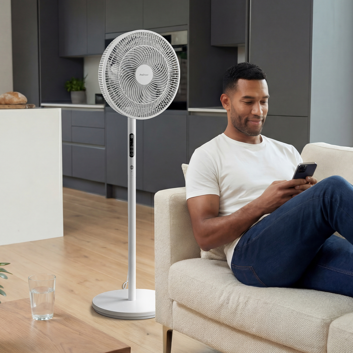 AirFlo™ Slim 43" Hybrid Pedestal Fan - Ultra- Quiet Air Circulator - White