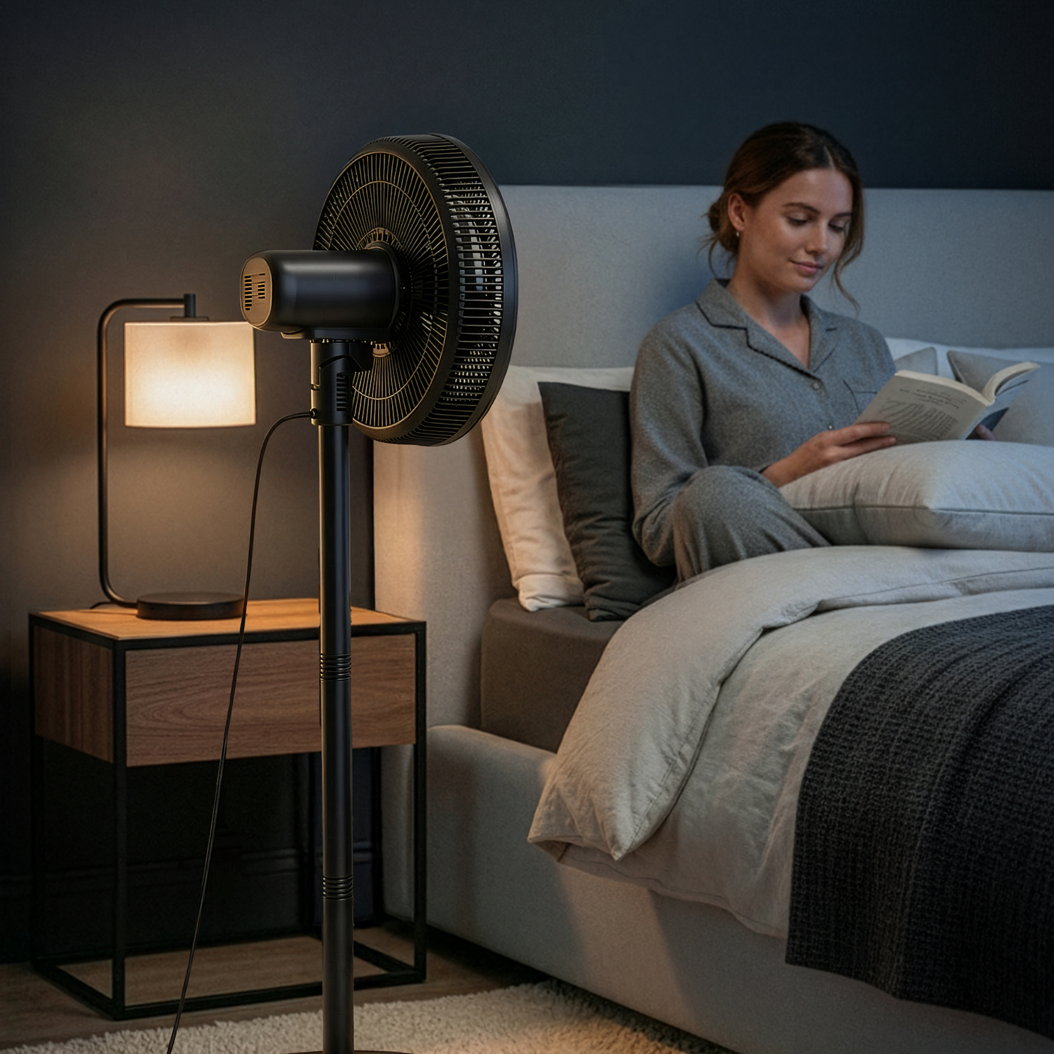 AirFlo™ Slim 43" Hybrid Pedestal Fan - Ultra- Quiet Air Circulator - Black