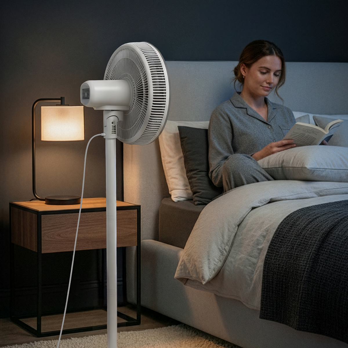 AirFlo™ Slim 43" Hybrid Pedestal Fan - Ultra- Quiet Air Circulator - White/Grey