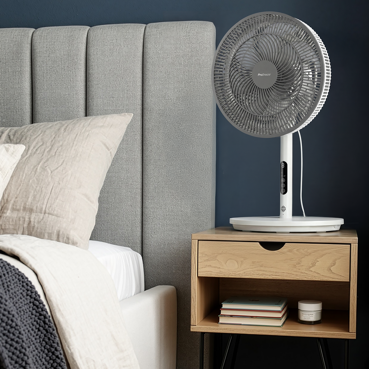 AirFlo™ Slim 43" Hybrid Pedestal Fan - Ultra- Quiet Air Circulator - White/Grey
