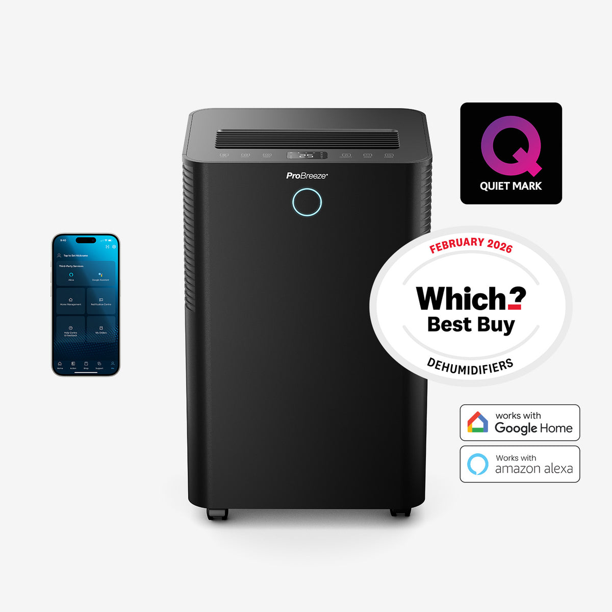 OmniDry 20L Quiet Low Energy Dehumidifier with Laundry Mode and Smart App Control - Black