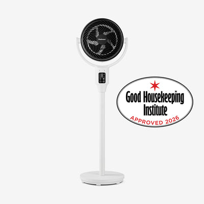 AirFlo™ 43" Hybrid Pedestal Fan - Ultra-Quiet Air Circulator - White/Black