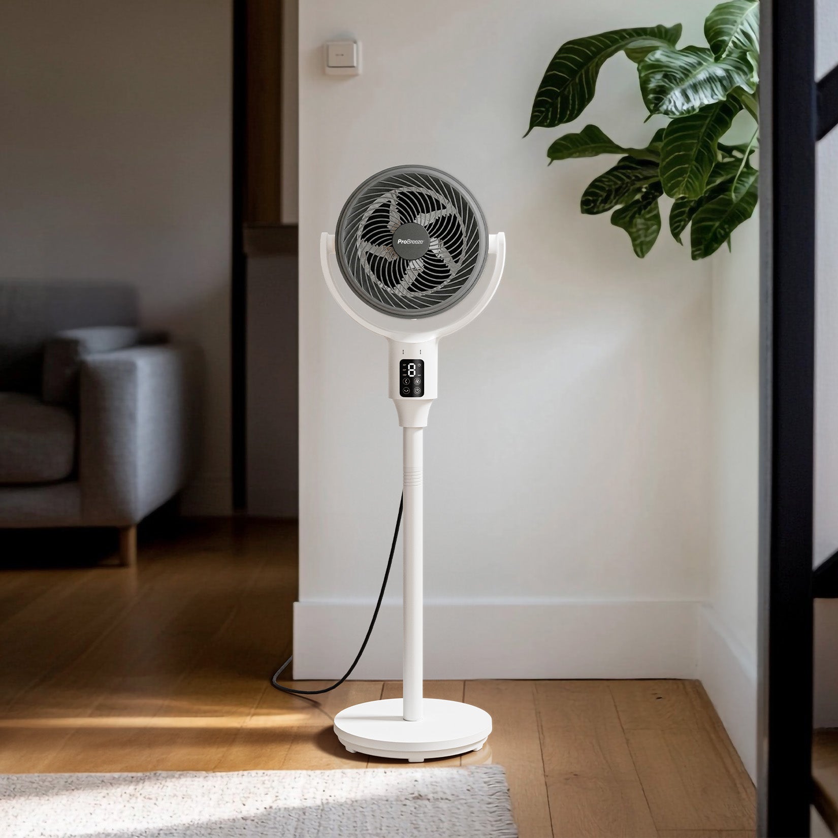 AirFlo™ 43" Hybrid Pedestal Fan - Ultra-Quiet Air Circulator - White/Grey