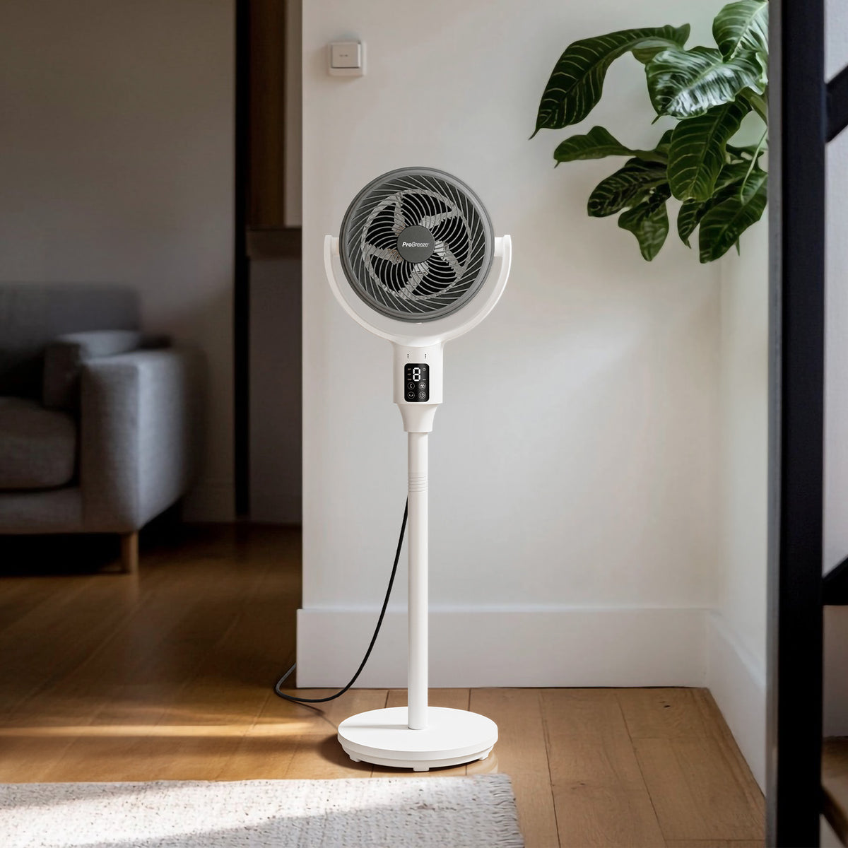 AirFlo™ 43" Smart Hybrid Pedestal Fan - Ultra-Quiet Air Circulator - White/Grey