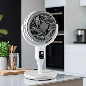 AirFlo™ 43" Smart Hybrid Pedestal Fan - Ultra-Quiet Air Circulator - White/Grey