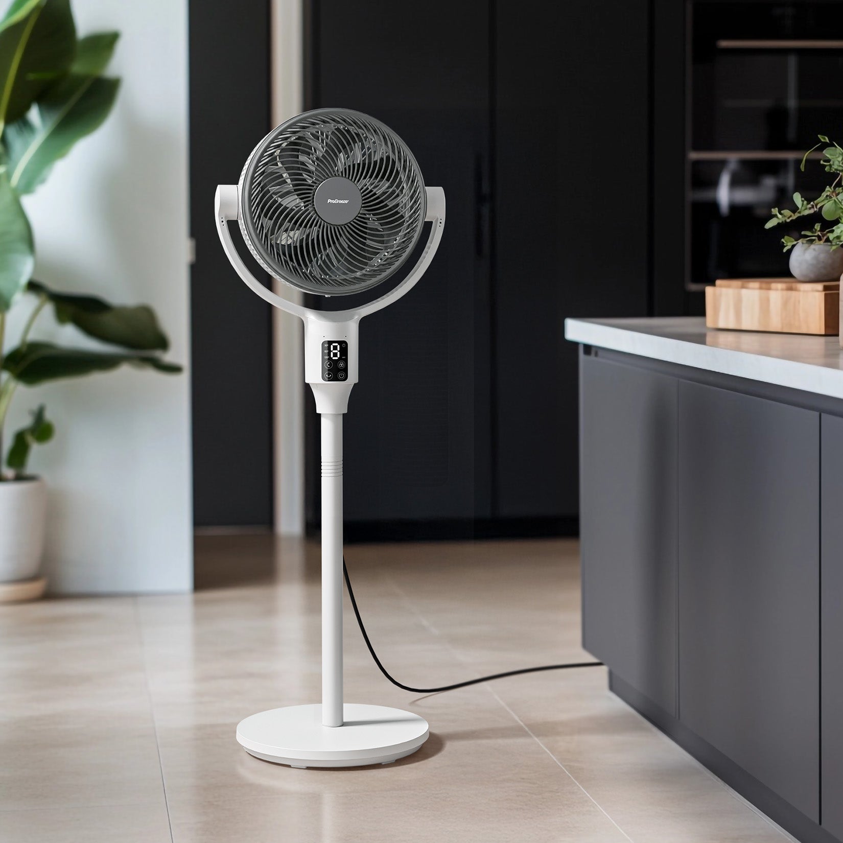 AirFlo Plus™ 44" Hybrid Pedestal Fan - Ultra-Quiet Air Circulator - White/Grey