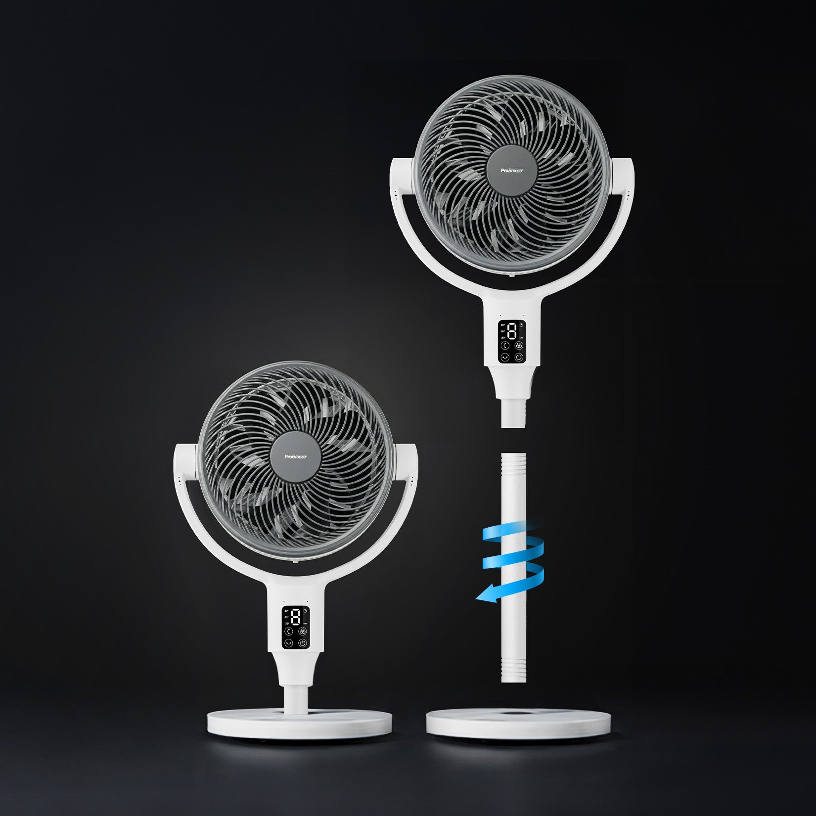 AirFlo Plus™ 44" Hybrid Pedestal Fan - Ultra-Quiet Air Circulator - White/Grey