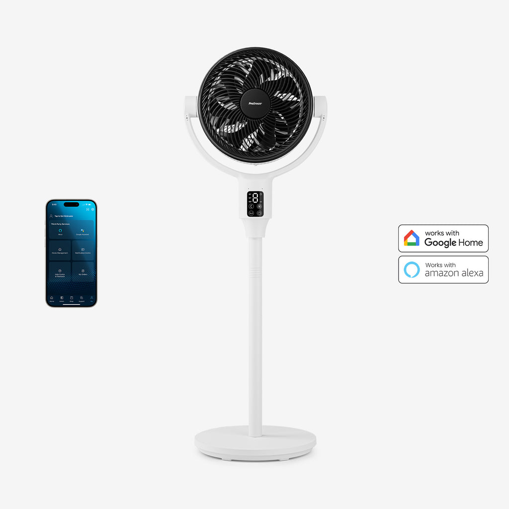 AirFlo Plus™ 44" Smart Hybrid Pedestal Fan Ultra Quiet Air Circulator White Black