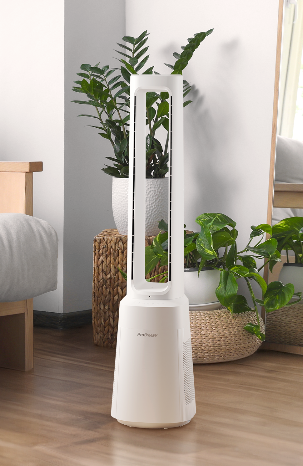 OmniAir 41" Premium Bladeless Tower Fan and Air Purifier with Smart App Control - White