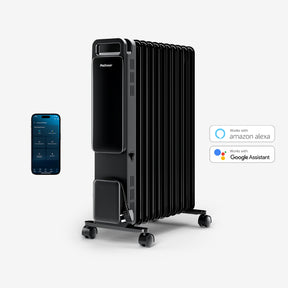OmniWarm 2500W Oil Filled 11 Fins Eco Radiator Heater With Digital Display and Smart App Control - Black