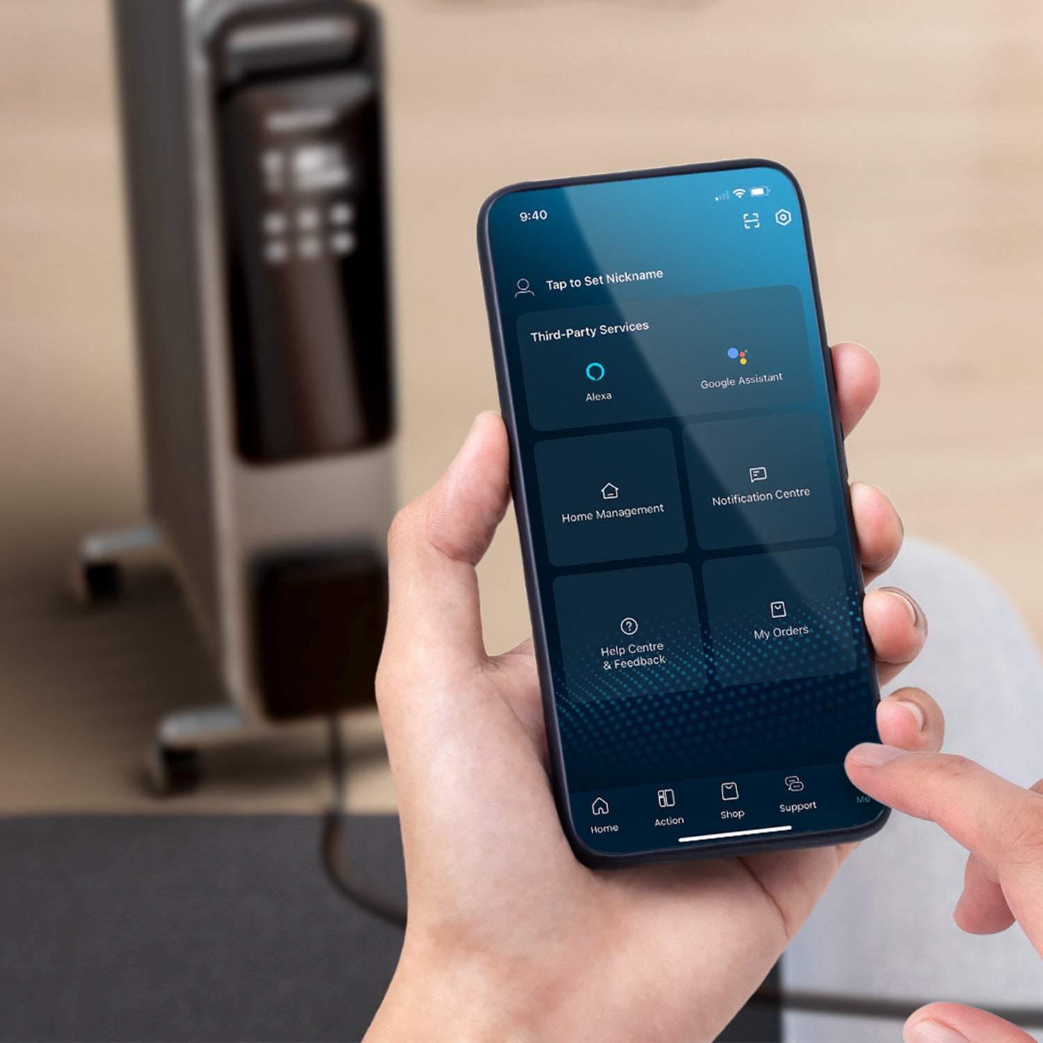 OmniWarm 2500W Oil Filled 11 Fins Eco Radiator Heater With Digital Display and Smart App Control - Silver