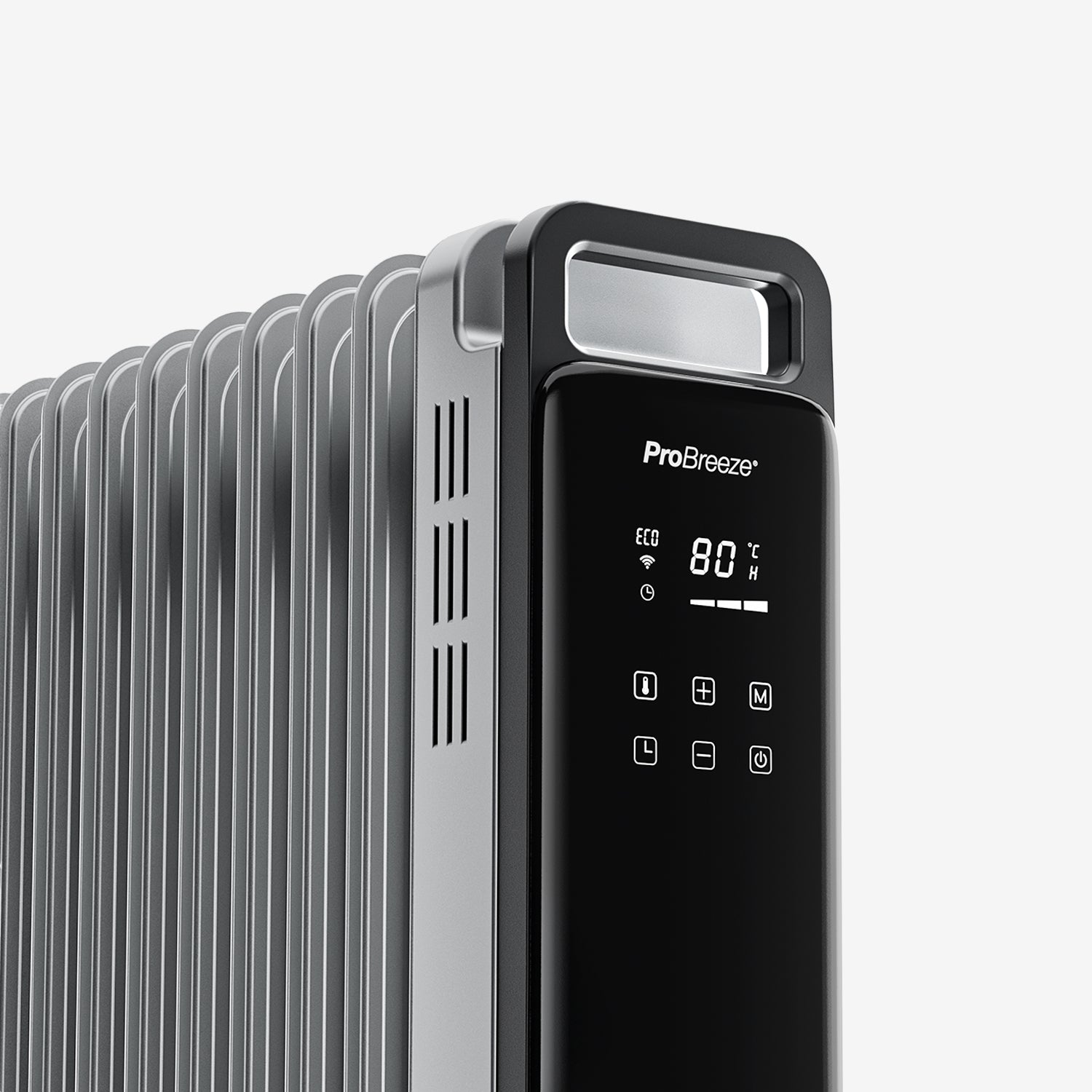 OmniWarm 2500W Oil Filled 11 Fins Eco Radiator Heater With Digital Display and Smart App Control - Silver