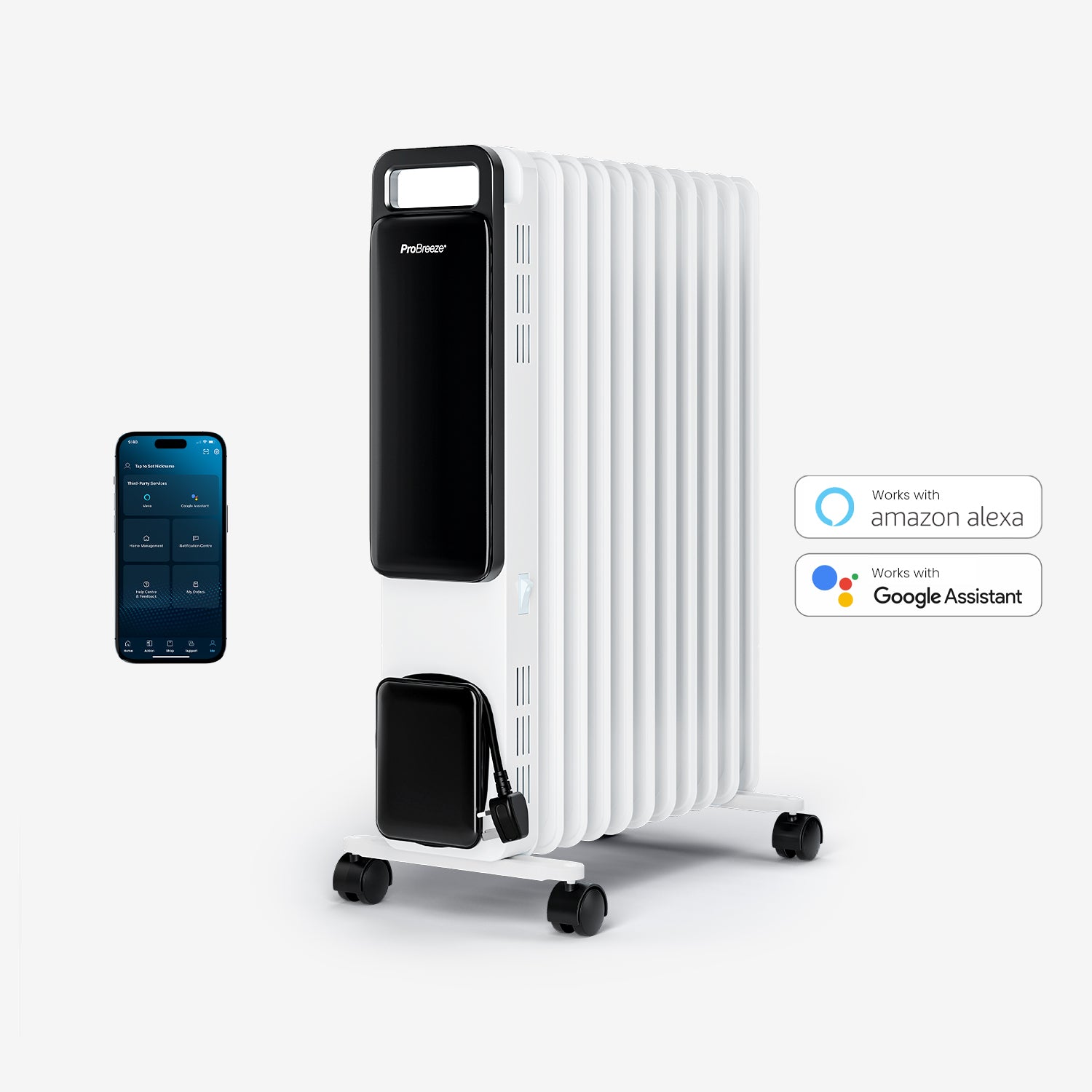 OmniWarm 2500W Oil Filled 11 Fins Eco Radiator Heater With Digital Display and Smart App Control - White