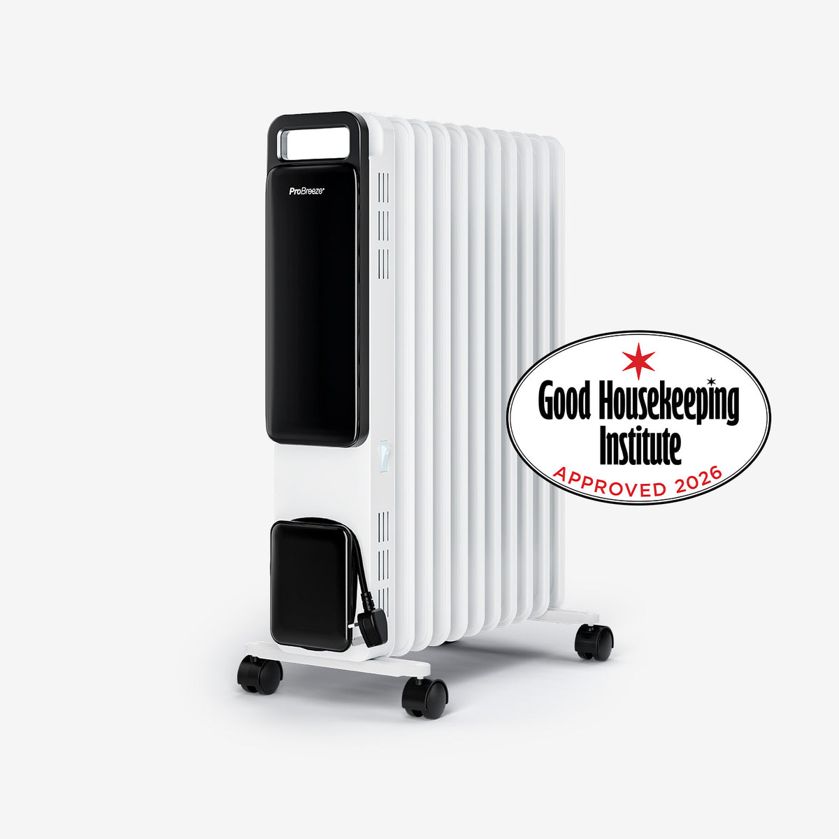 OmniWarm 2500W Oil Filled 11 Fins Eco Radiator Heater With Digital Display - White