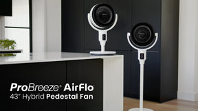 AirFlo™ 43" Hybrid Pedestal Fan - Ultra-Quiet Air Circulator - White/Black