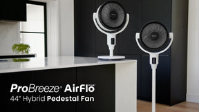 AirFlo Plus™ 44" Hybrid Pedestal Fan - Ultra-Quiet Air Circulator - White/Grey