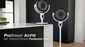 AirFlo Plus™ 44" Smart Hybrid Pedestal Fan - Ultra-Quiet Air Circulator - White/Grey